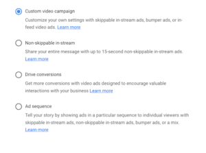 Create Campaign for YouTube ads